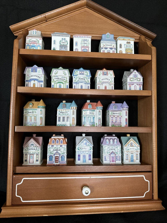 Lenox Spice Village 1989 Set Of 19 Spice House Jars And Wooden Rack Vintage