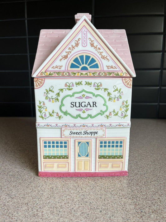 Lenox Spice Village Sugar Cottage Jar Canister 1990 Pink MINT