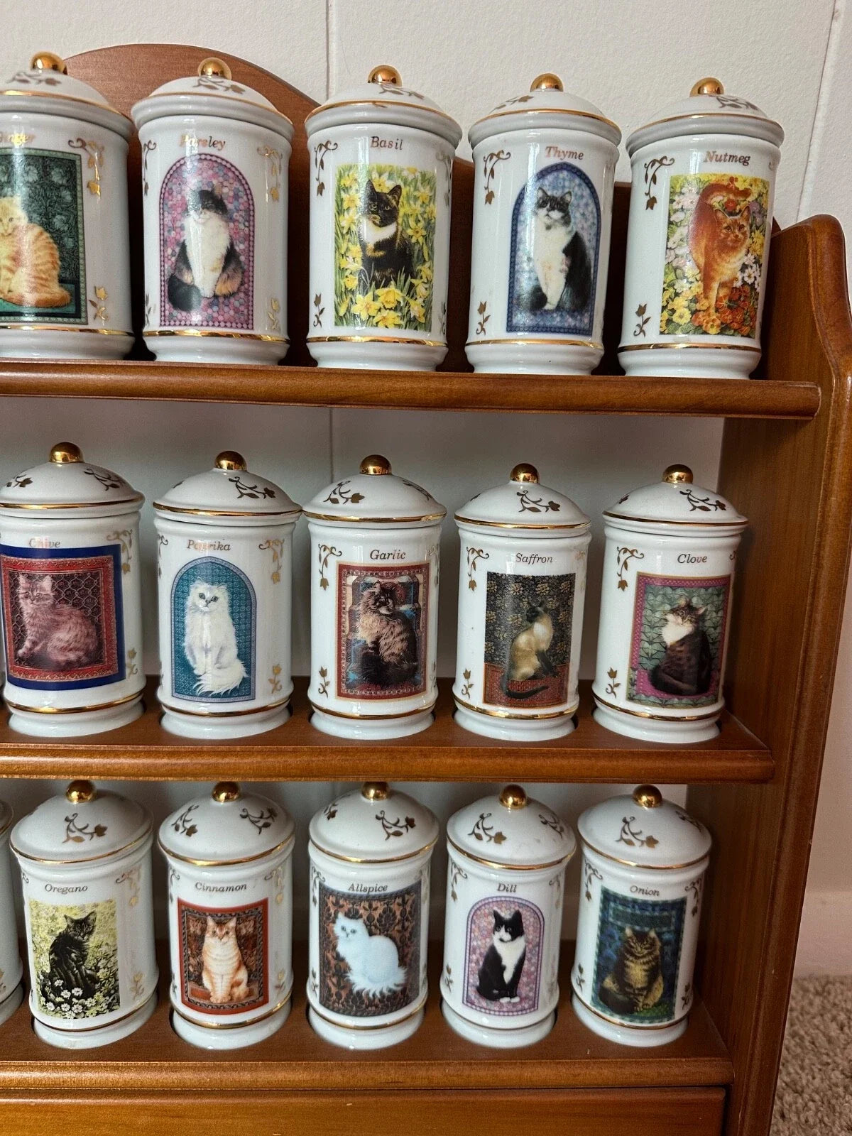 Complete Authentic 1995 Lenox Cats of Distinction Spice Jar Set with Rack